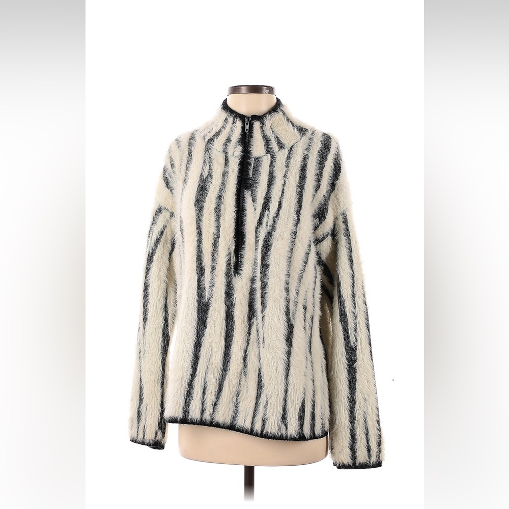 Anthropologie Fuzzy Black and Cream Turtleneck Sweater
